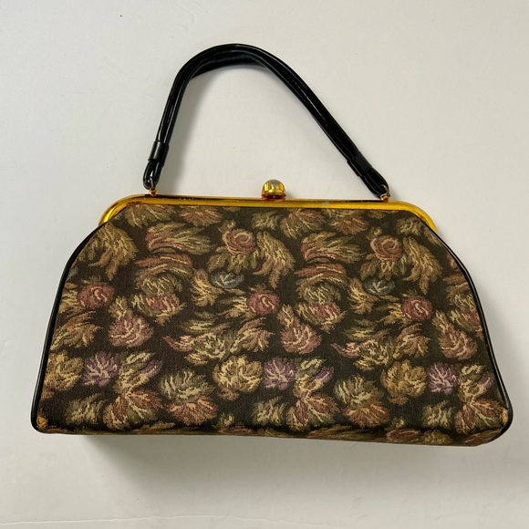 Vintage 50s Dover USA Kiss Lock Floral Tapestry Grannycore Structured Purse Bag - Picture 9 of 16